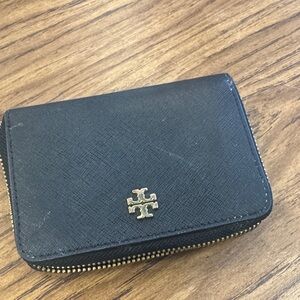 Tory Burch Black Card Holder with Gold Emblem